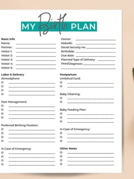 Printable Birth Plan Worksheet