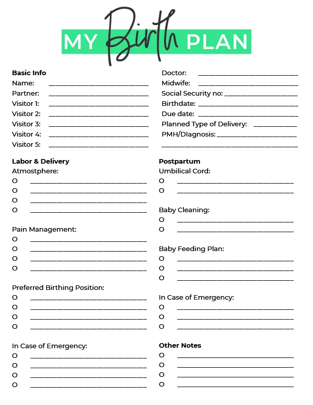 Printable Birth Plan Worksheet 5 Tips To Create A Labor Deliver Plan