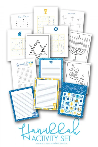 Print these FREE Hanukkah coloring pages, bingo cards and activity sheets for the kids! They're perfect for entertaining during the winter break, family road trip or a party. #Hanukkah #HanukkahPrintables #Jewish #KidsHanukkah