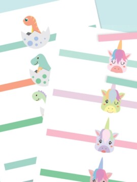 Printable Easter egg wraps: dinosaur and unicorn design