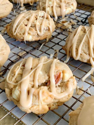Maple White Chocolate Chip Cookies on Cooling Rack