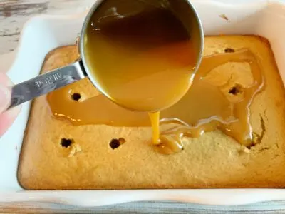 Adding caramel to poke cake Adding caramel to poke cake