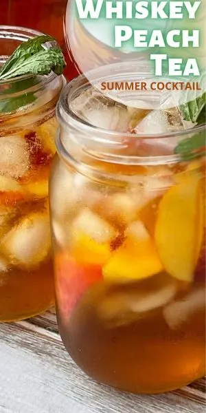 This Whiskey Peach Punch is a large batch summer cocktail recipe. It's a blend of fresh peaches, peach puree, sweet tea and whiskey. It's so refreshing!