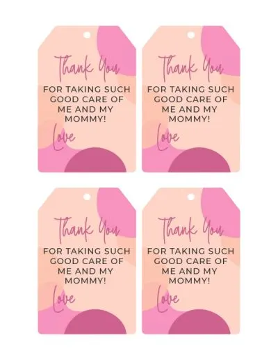 Pink baby girl nurse thank you tags