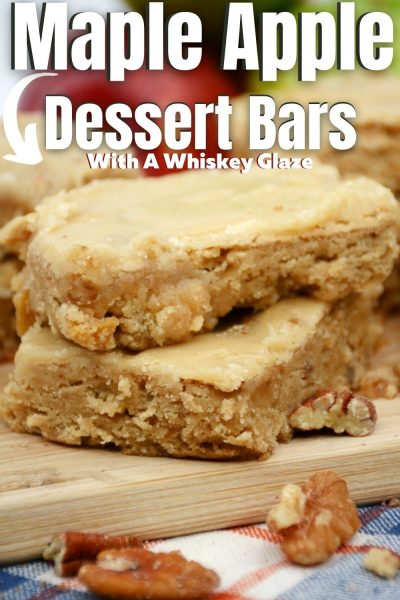 These Maple Apple Whiskey Blondies are chewy and make with fresh apples, then topped with a whiskey glaze. They're perfect for fall baking! #DessertBars #Baking These Maple Apple Whiskey Blondies are chewy and make with fresh apples, then topped with a whiskey glaze. They're perfect for fall baking!