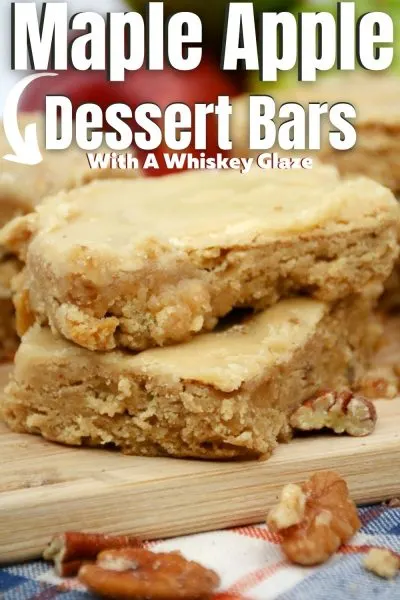 These Maple Apple Whiskey Blondies are chewy and make with fresh apples, then topped with a whiskey glaze. They're perfect for fall baking!