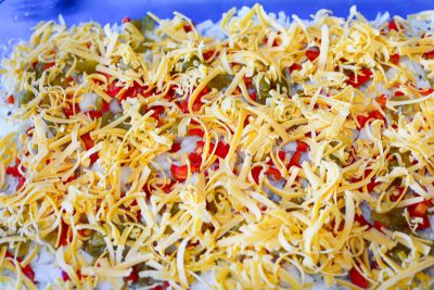 Potatoes, Cheese and Peppers in baking dish