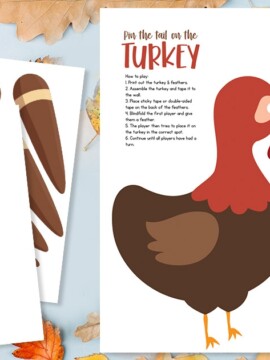 Free printable Thanksgiving family game - pin the feather on the turkey