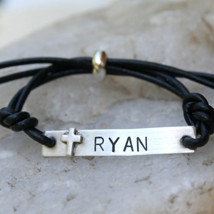 Image for Cross Sterling Silver and Leather Bracelet 