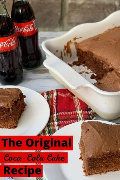 This is the original Coca-Cola Cake Recipe that's a popular vintage cake hit. It's a dense chocolate cake with a buttercream frosting on top. #Cake #VintageCake