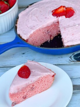 Fresh Strawberry Cake In Cast Iron Skillet