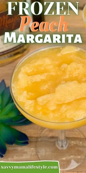 Make this large batch Frozen Peach Margarita recipe to serve in a pitcher. Made with reposado tequila and orange liqueur. 