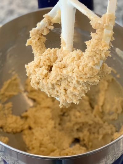 Bourbon cookie dough batter in mixer