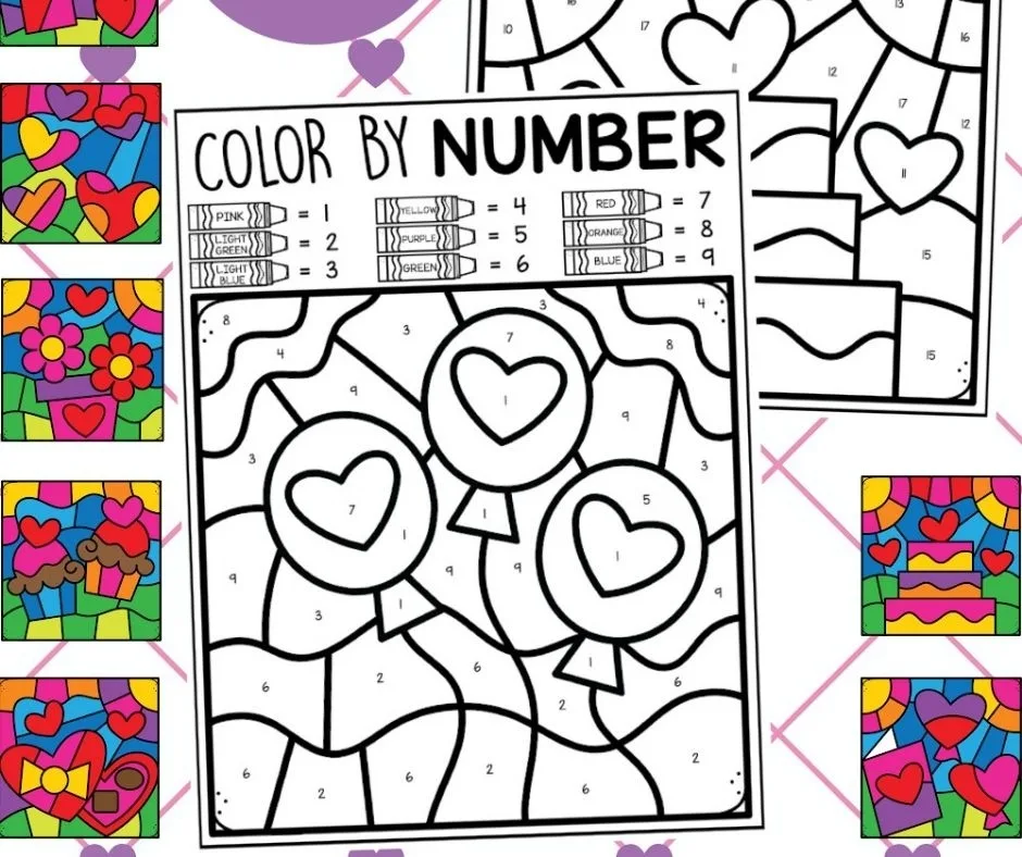 Valentines Day Color by Number Coloring Pages
