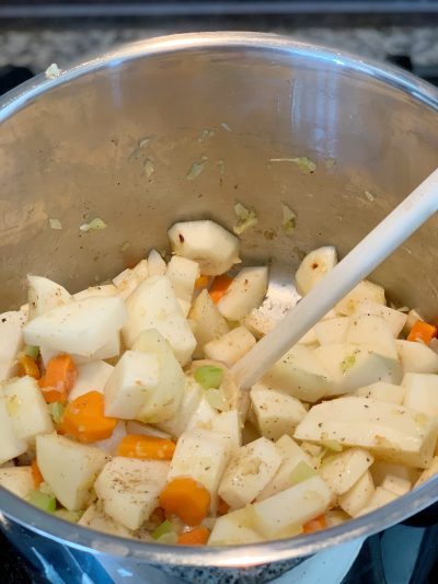 Softening potatoes in stock pot