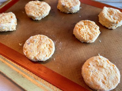 Sweet Potato Biscuits on a Baking Sheet