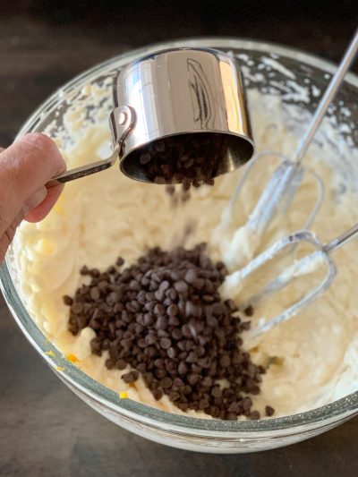 Adding miniature chocolate chips