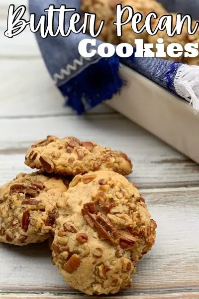 Soft and chewy, with a brown sugar base, these Butter Pecan Cookies are rolled in toasted pecans and baked to perfection.