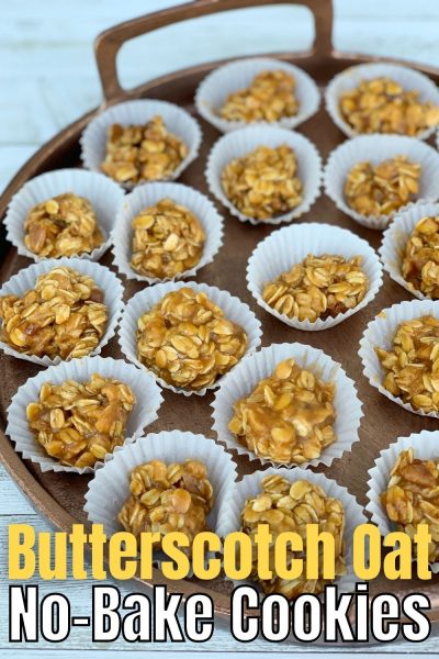 Easy no-bake butterscotch oat cookies are made with butterscotch pudding, chips, oats and pecans! Easy no-bake butterscotch oat cookies are made with butterscotch pudding, chips, oats and pecans!