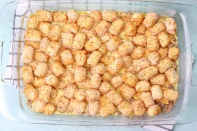 Putting Tater Tots on top of casserole