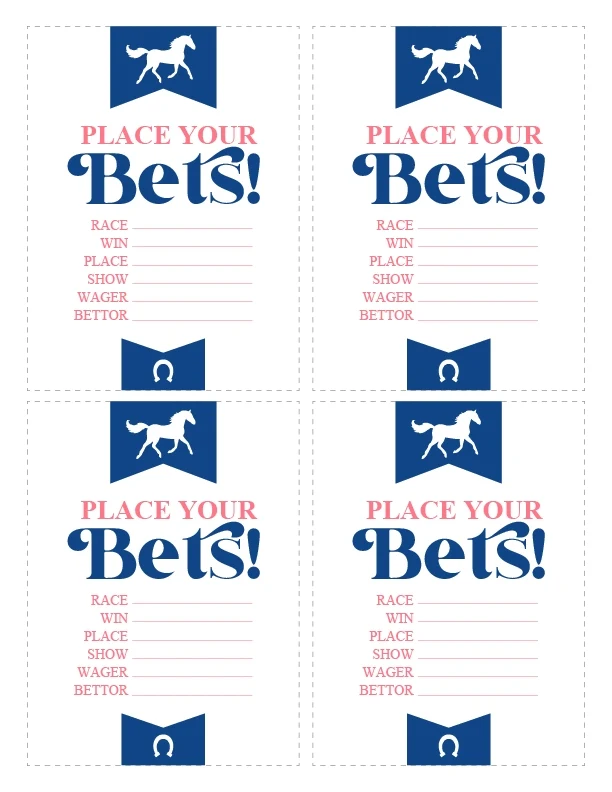 Printable Kentucky Derby Betting Cards