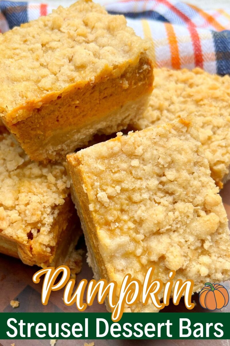 Creamy pumpkin bars that have a streusel topping and shortbread crust.