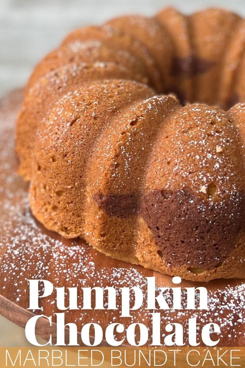 How to make a marbled Pumpkin Chocolate Bundt Cake! It has swirls of both flavors.