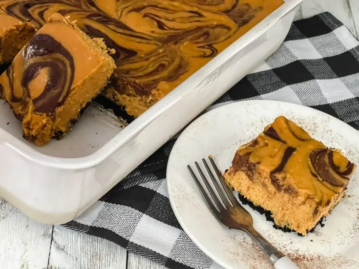Pumpkin Chocolate Swirl Cheesecake Bars