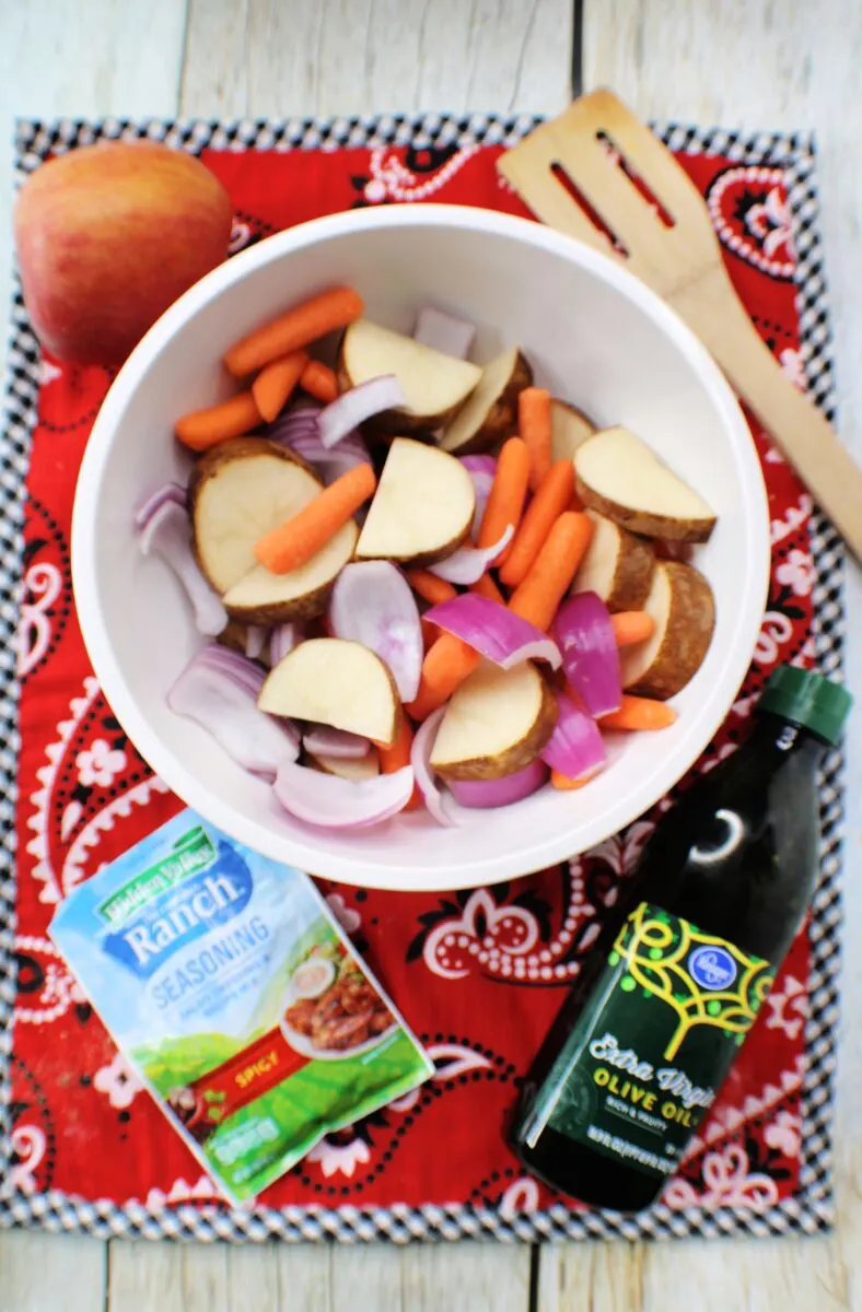 Prepping vegetables with marinade