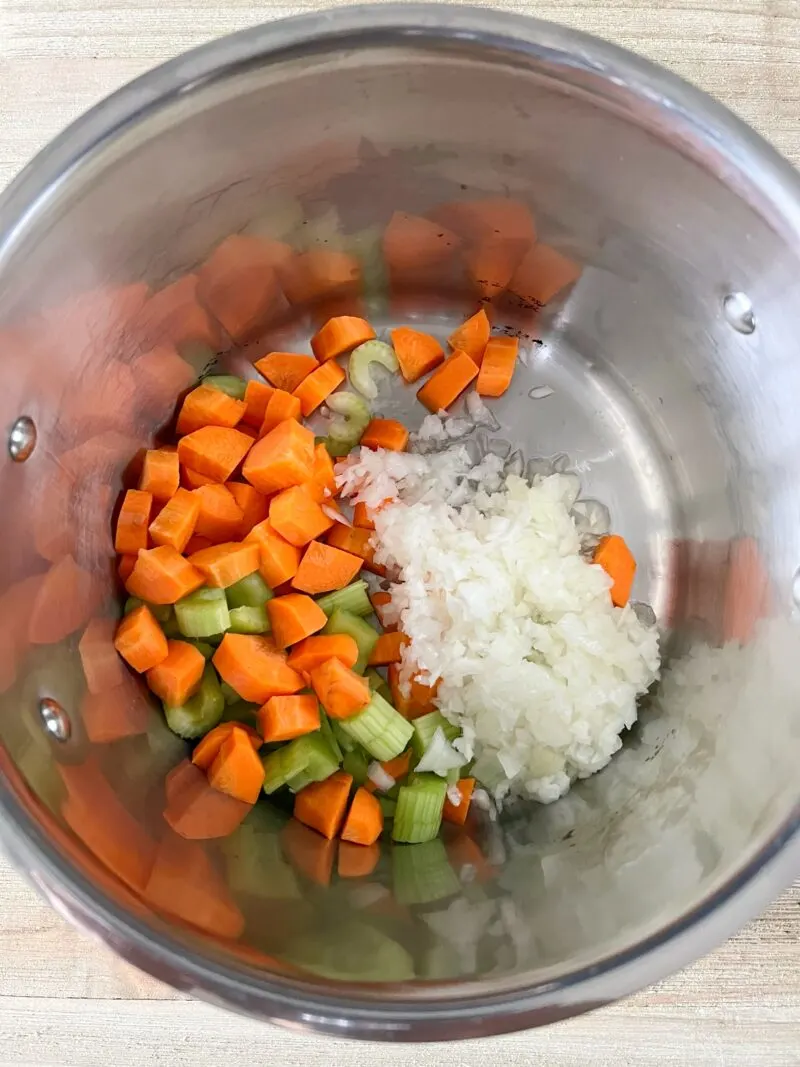 vegetables in large stock pot cooking