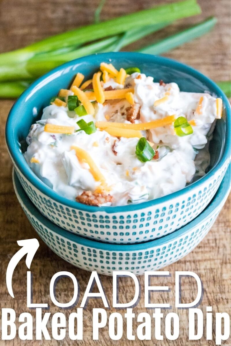 This loaded baked potato dip recipe is creamy and full of traditional potato toppings you love!
