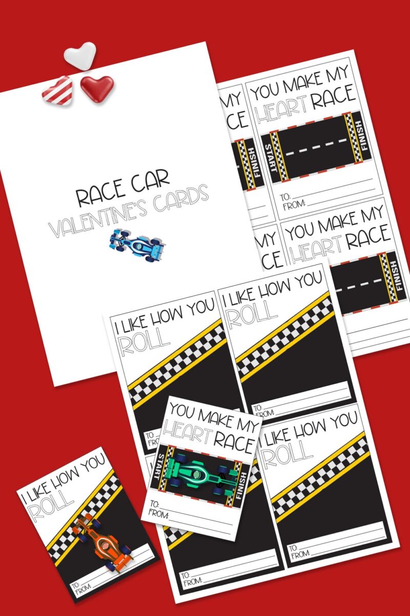 Print your FREE Race Car Valentine Day Cards for kids.