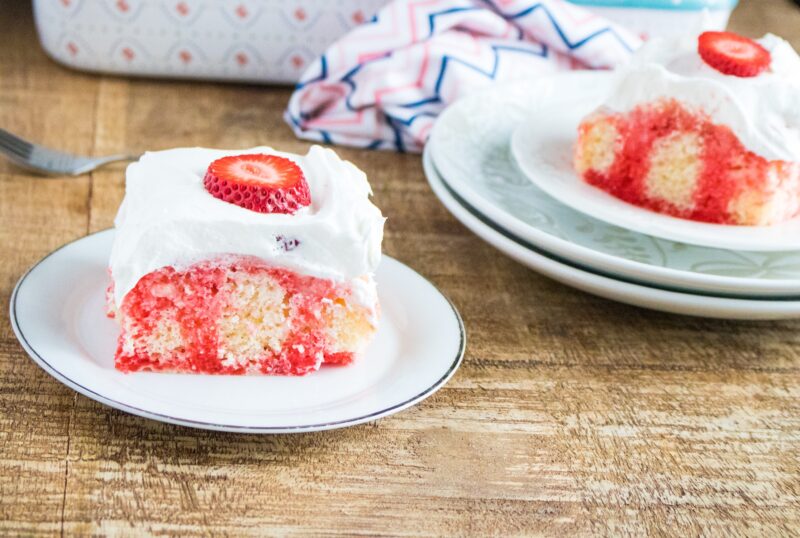 Slices of strawberry poke cake