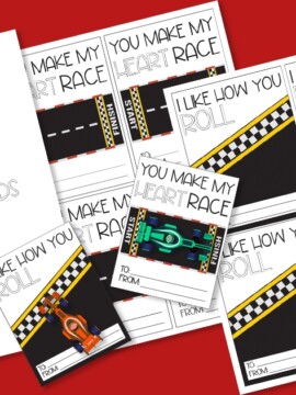 Printable Race Car Valentine Cards for kids