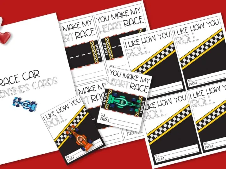 Printable Race Car Valentine Cards for kids