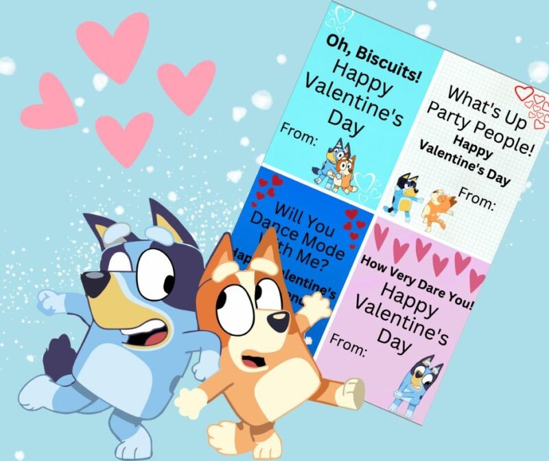FREE printable Bluey Valentine cards for kids