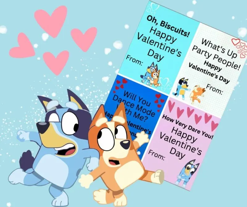 FREE printable Bluey Valentine cards for kids
