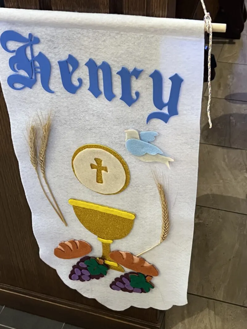 First holy Communion preparation banner.