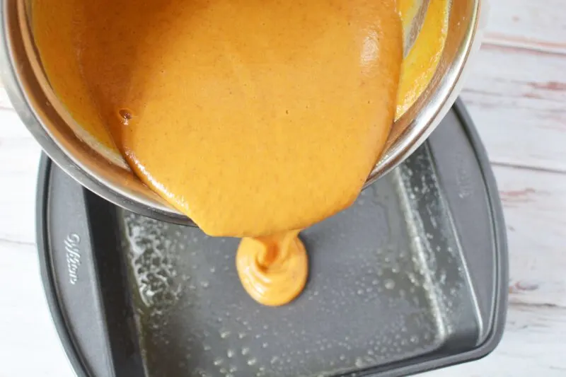 Pouring batter into the prepared pan