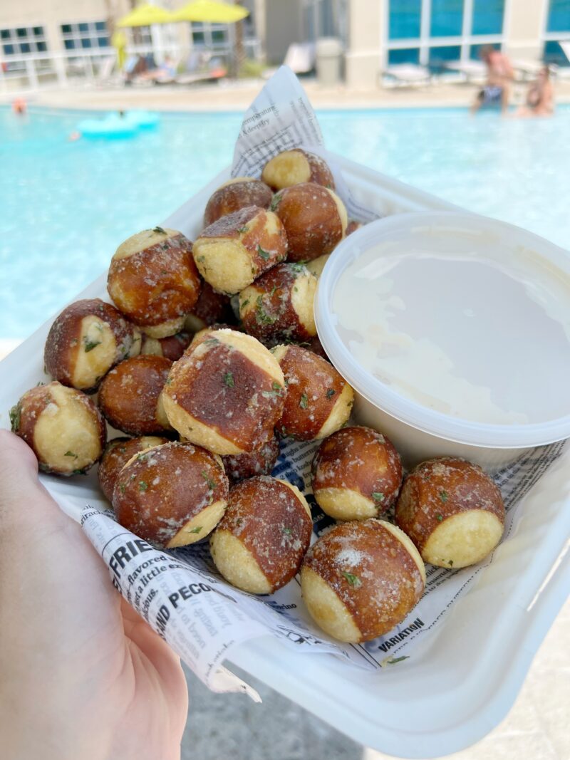 Pretzel Bites by the pool at the hotel
