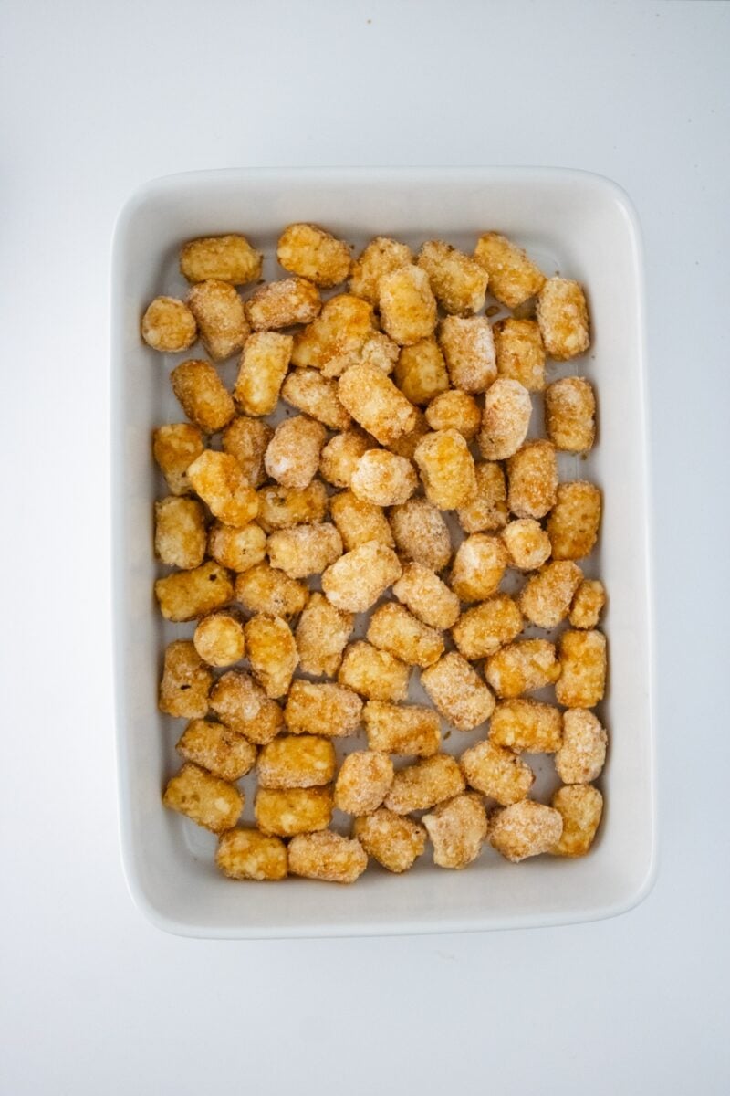 Heating the tater tots before making the casserole
