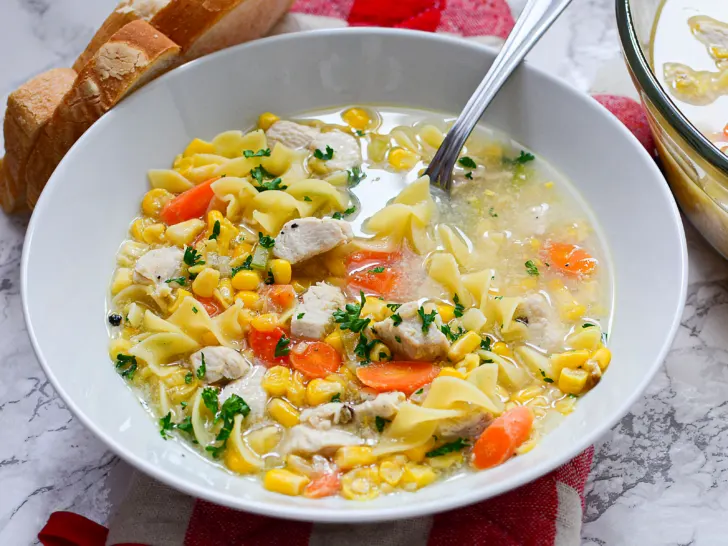 Chicken and Corn Egg Noodle Soup Recipe