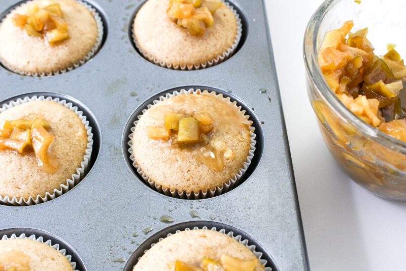 The apple pie filling on the cupcakes
