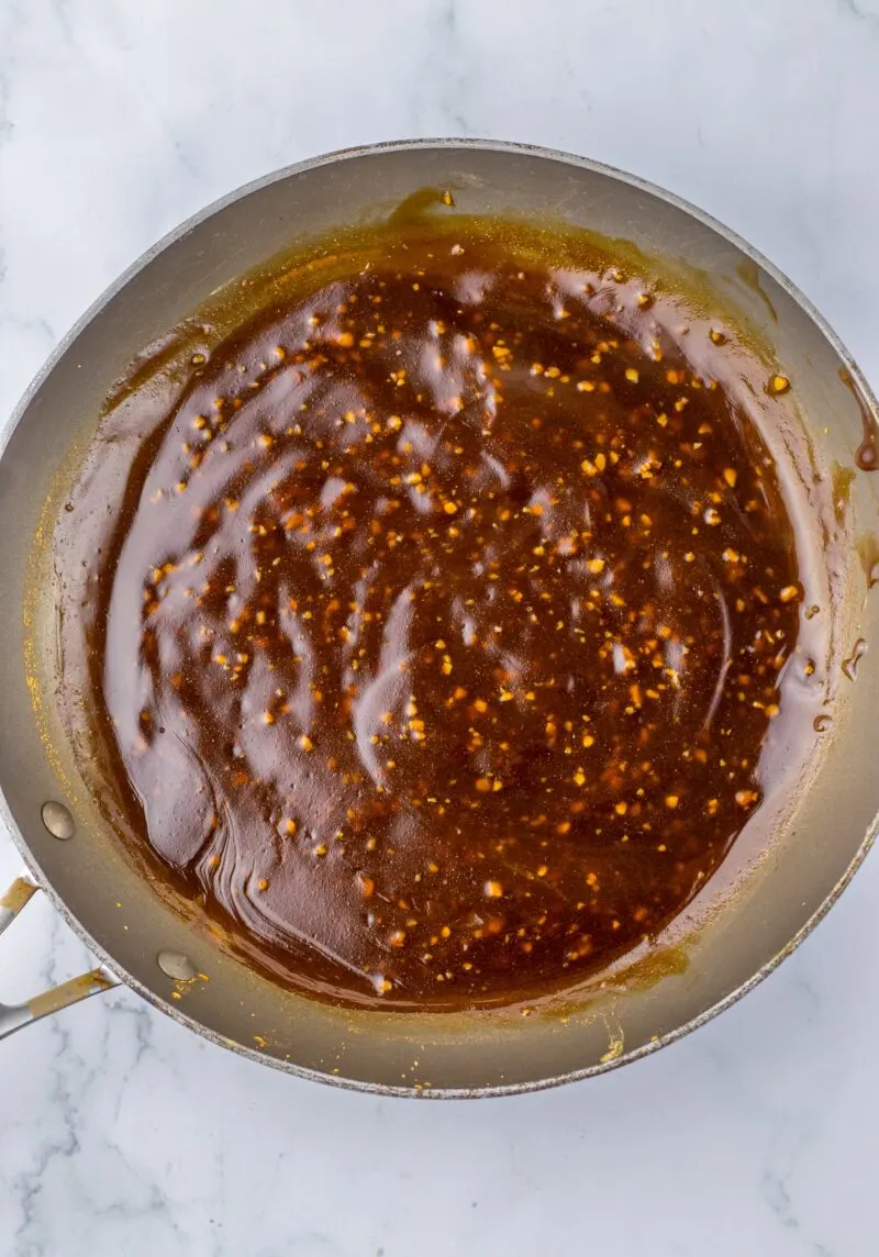 making the sauce for the teriyaki chicken casserole