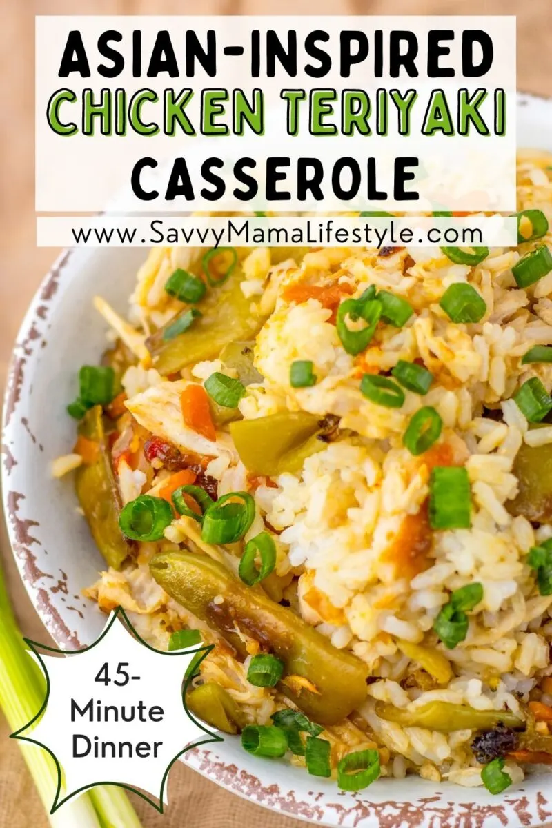This Teriyaki Chicken Casserole has chicken breasts, rice and stir-fried vegetables in a rich teriyaki glaze.