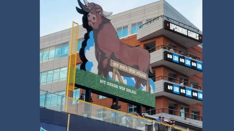 Billboard of a bull in the Durham Bulls Stadium - Minor League Baseball