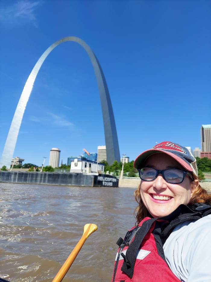 St. Louis Gateway Arch from a boat in the Mississippi.