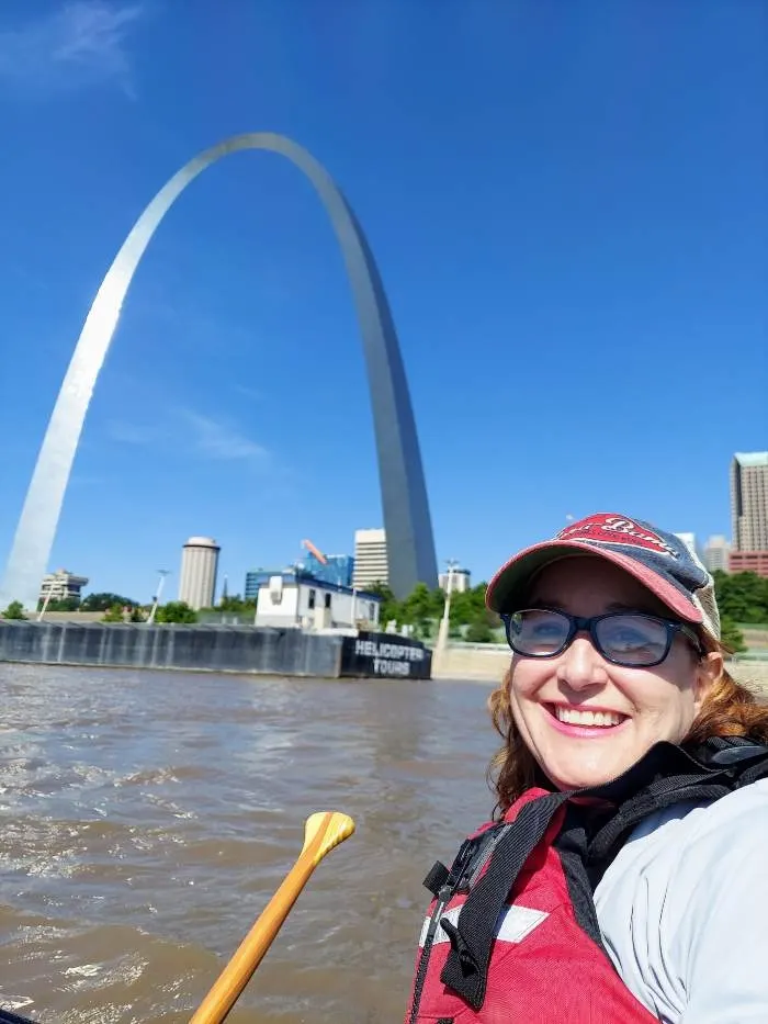St. Louis Gateway Arch from a boat in the Mississippi.