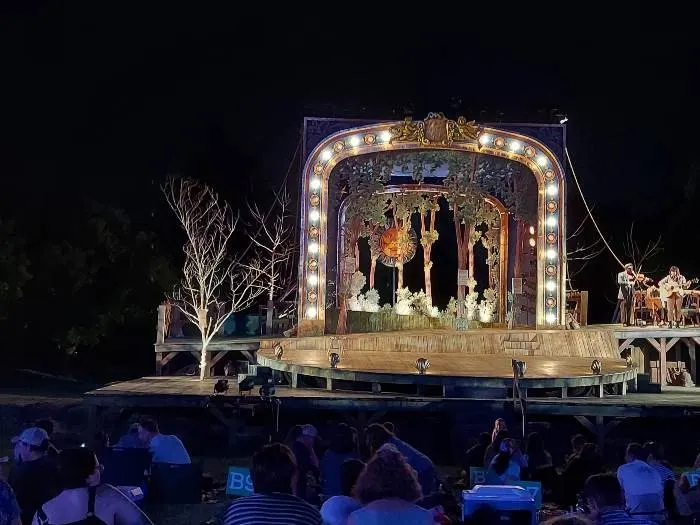 St. Louis Shakespeare Festival stage at night.