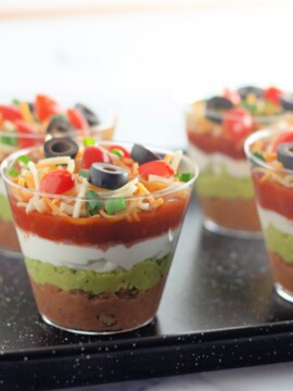 The finished Individual 7-Layer Dip Cups.
